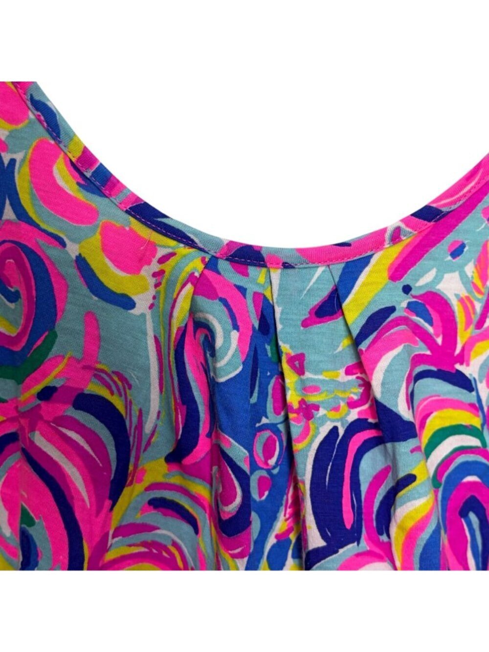 Lilly Pulitzer Tank Top Sleeveless Scoop Neck Pleated Blue Pink Yellow Print - Picture 3 of 5